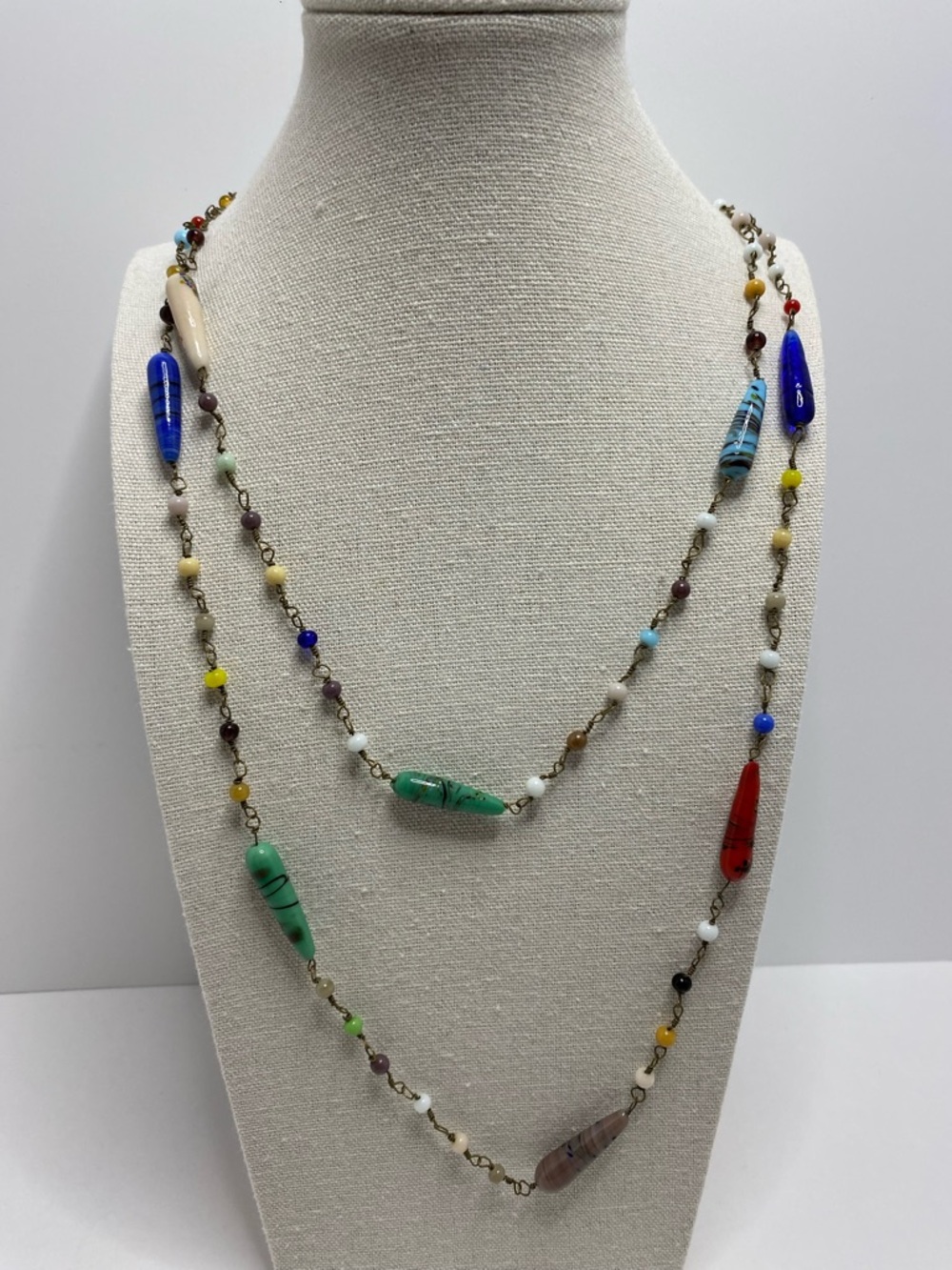 Vintage Venetian Necklace “End of Day” Glass Bead Wired Chain 1920’s Flapper